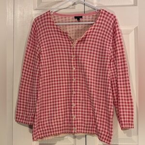 Talbots gingham print pink cardigan size XL Barbie core